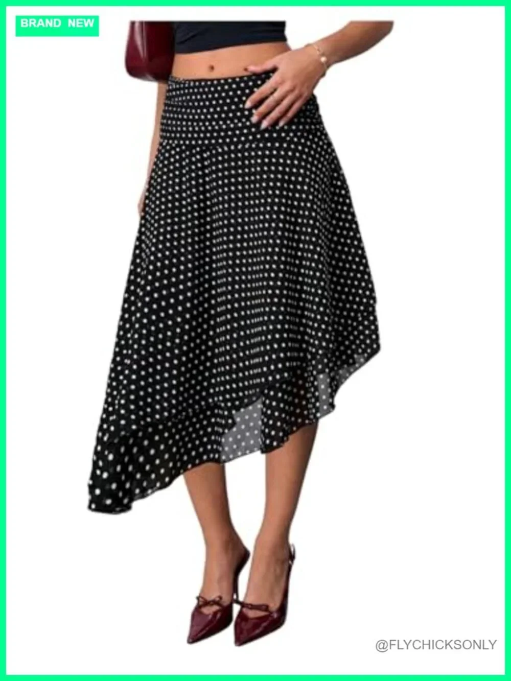 Y2K Mesh Midi Skirt Polka Dots Asymmetrical Low Rise Flowy Casual